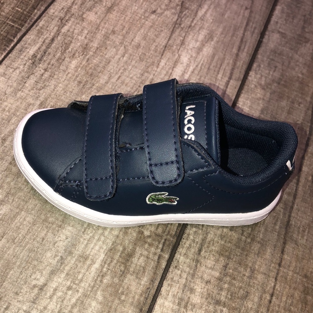 Lacoste Navy Blue Kids Sneakers with White Sole and Green Croc Accent